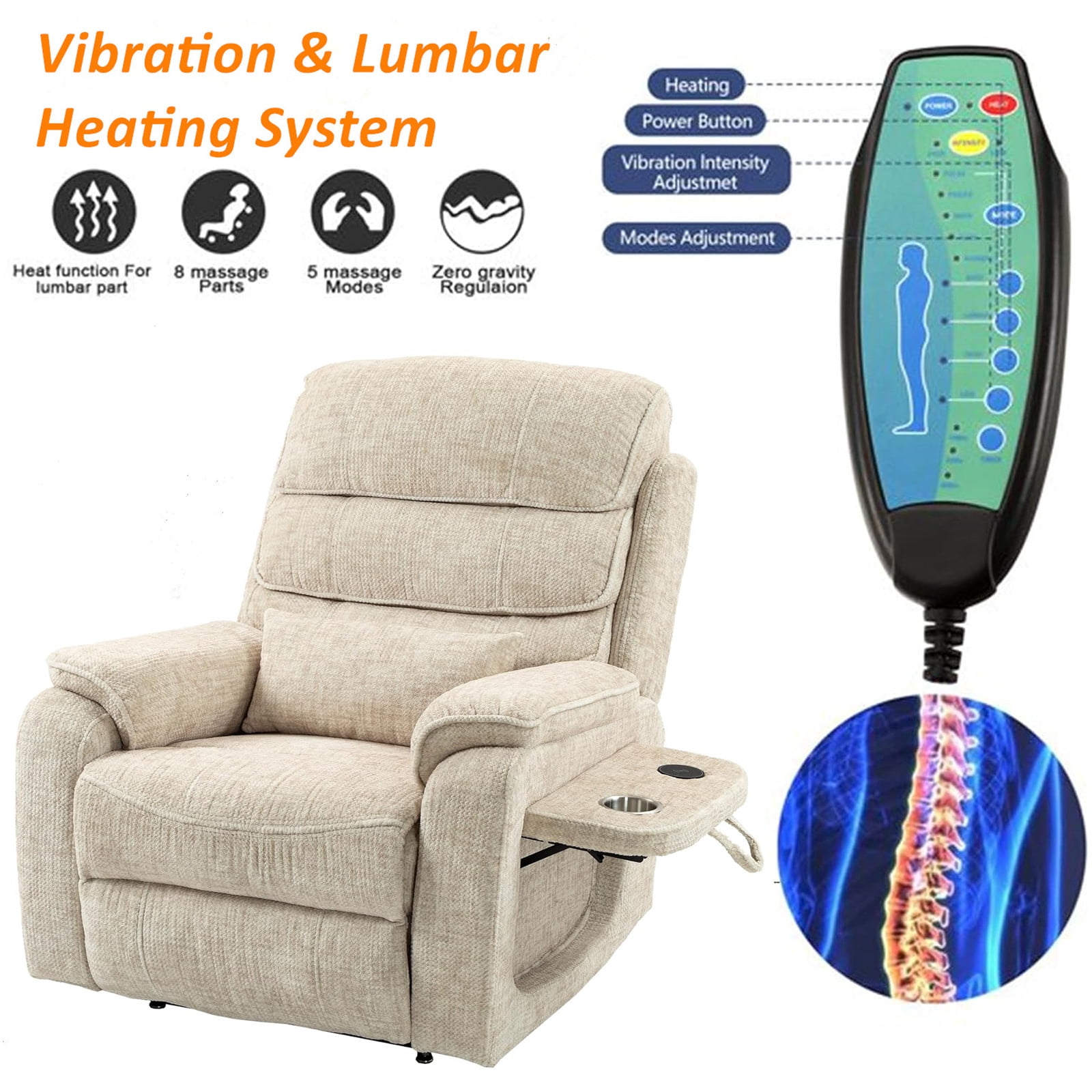 LITVZ Large Lift Chairs Recliner for Elderly, Infinite Position Dual Motor Power Lay Flat, Stand Up Recliner Lift Chair with Massage and Heat, Lumbar Pillow, Wireless Charging & Cup Holder
