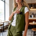 thumbnail image 2 of Iyufng Women's Solid Color Summer Outfits 2 Piece Button Down Vest Top and Casual Pants Set with Pockets, 2 of 9