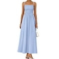 thumbnail image 3 of Women'S Summer Maxi Dresses Beach Sundress Casual Spaghetti Strap Smocked Swing A Line Long Flowy Dress Light Blue L, 3 of 7