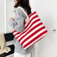 thumbnail image 6 of Large Capacity Casual Shoulder Bag, Thickened Canvas Design, Washable Striped Handbag and Reusable Travel Purse Organizer, 6 of 9