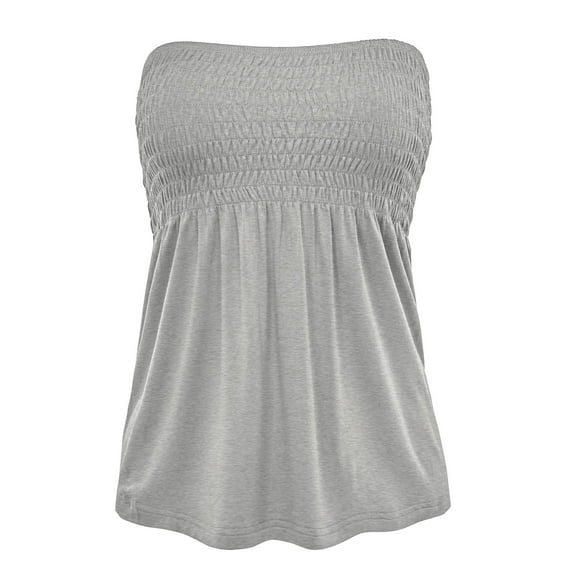 Women's Solid Casual Sexy Off Shoulder Tube Top Pleated Sleeveless Babydoll Shirts