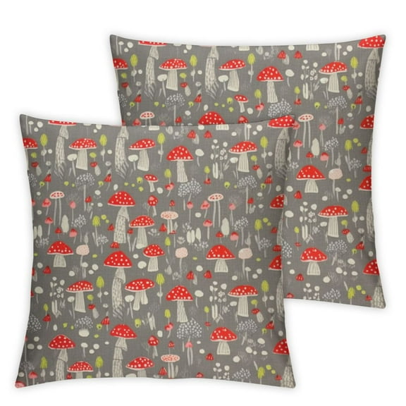 Heduofu Mushroom Throw Pillow Cushion Cover, Amanita Mushrooms Pattern with Polka Dotted Backdrop Cartoon Toadstool, Decorative Square Accent Pillow Case, 18" X 18", Taupe Cream Red White