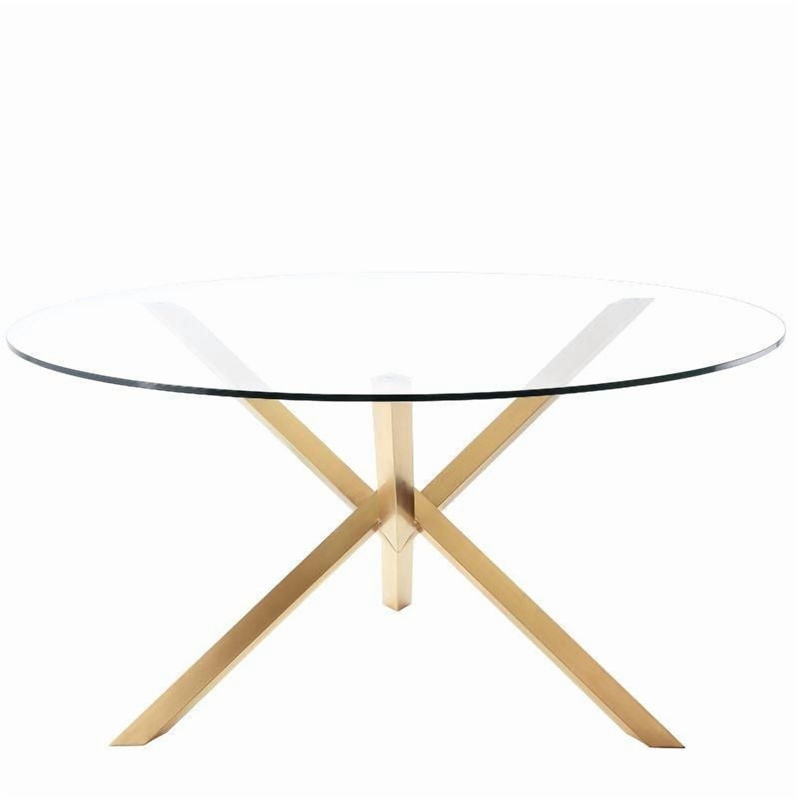 Aloyse Dining Table in Gold, Tempered Glass Dining Table, Stainless Steel Dining Table, Round Dining Table, Glass Dining Table, Dining Room Table, Kitchen Dining Table with Gold Base, Modern Dining Ta