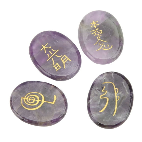 4Pcs Chakra Stone Set, Natural Reiki Healing Crystals Engraved Reiki Symbols Stones For Meditation Therapy