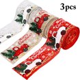 thumbnail image 2 of Christmas Ribbon Cloth Festive 3 Rolls Printed Wrapping Ribbon Xmas Craft Ribbon, 2 of 10