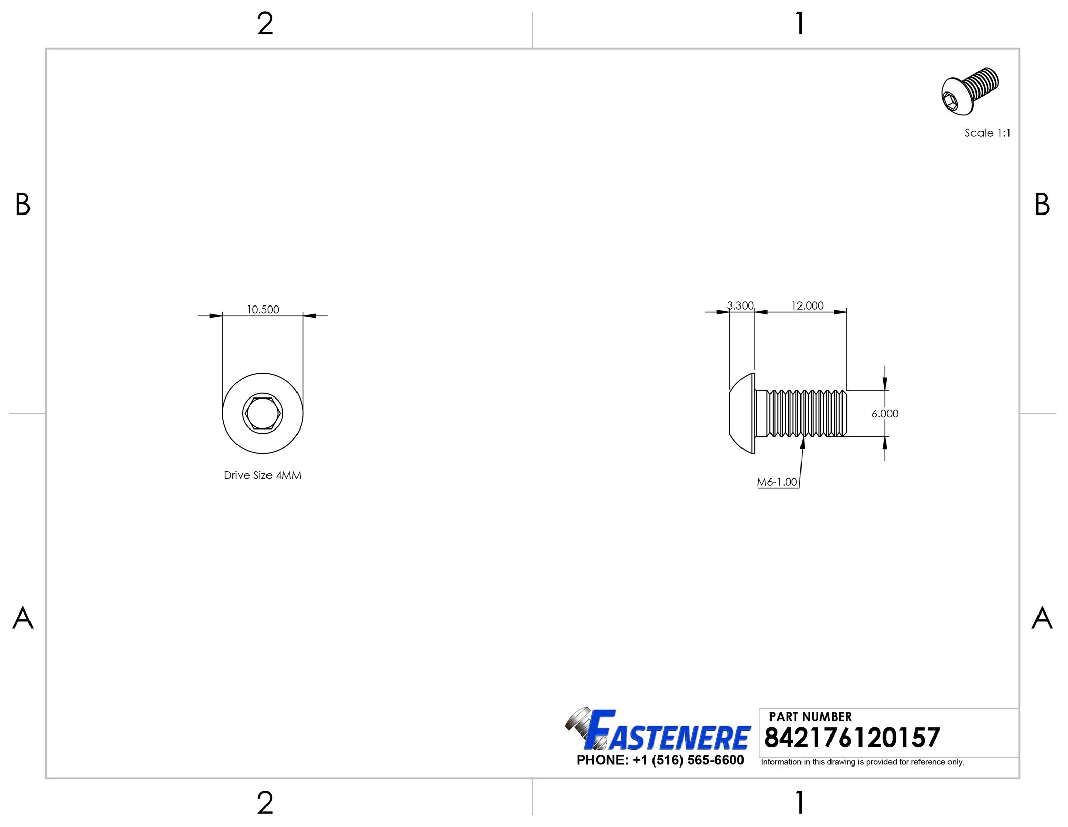 Fastenere Button Head Socket Cap Screws - M6-1.00 x 12MM (1000-pack) Stainless Steel 18-8, Full Thread, Plain Finish, Flat Point, ISO 7380 Metric Screw Set, Easy to Install w/ Allen Hex Socket Drive