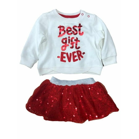 

Infant Girls Sequin Best Gift Ever Christmas Baby Outfit Sweatshirt & Skort 3-6m