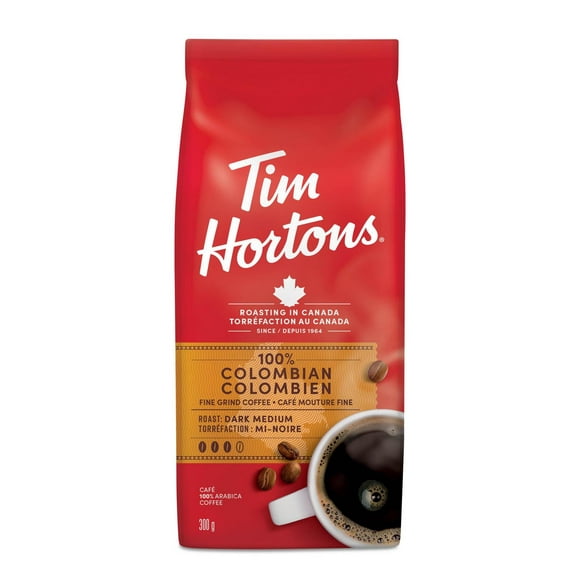Tim Hortons 100% Colombian Dark Medium Roast Fine Grind Coffee, 300 G