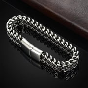 Wentin Bracelets Clearance! Hip Hop Trend Stainless Steel Front And Back Men's Bracelet Simple Overbearing Punk High Grade Cuban Bracelet