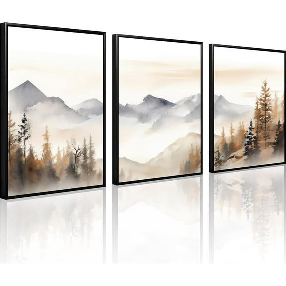 Mountain Wall Art Decor Set of 3 Sage Green Forest Canvas Wall Art Prints Nature Landscape Wall Decor Watercolor Pine Tree Pictures Abstract Modern Painting for Living Room Bedroom 16x24 Inch d
