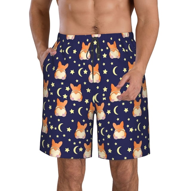 Balery Corgi Lying With Moons And Stars Traje de Baño Estilo Hawaiano para Hombre, Shorts de Secado Rápido con Bolsillos-3X-Large