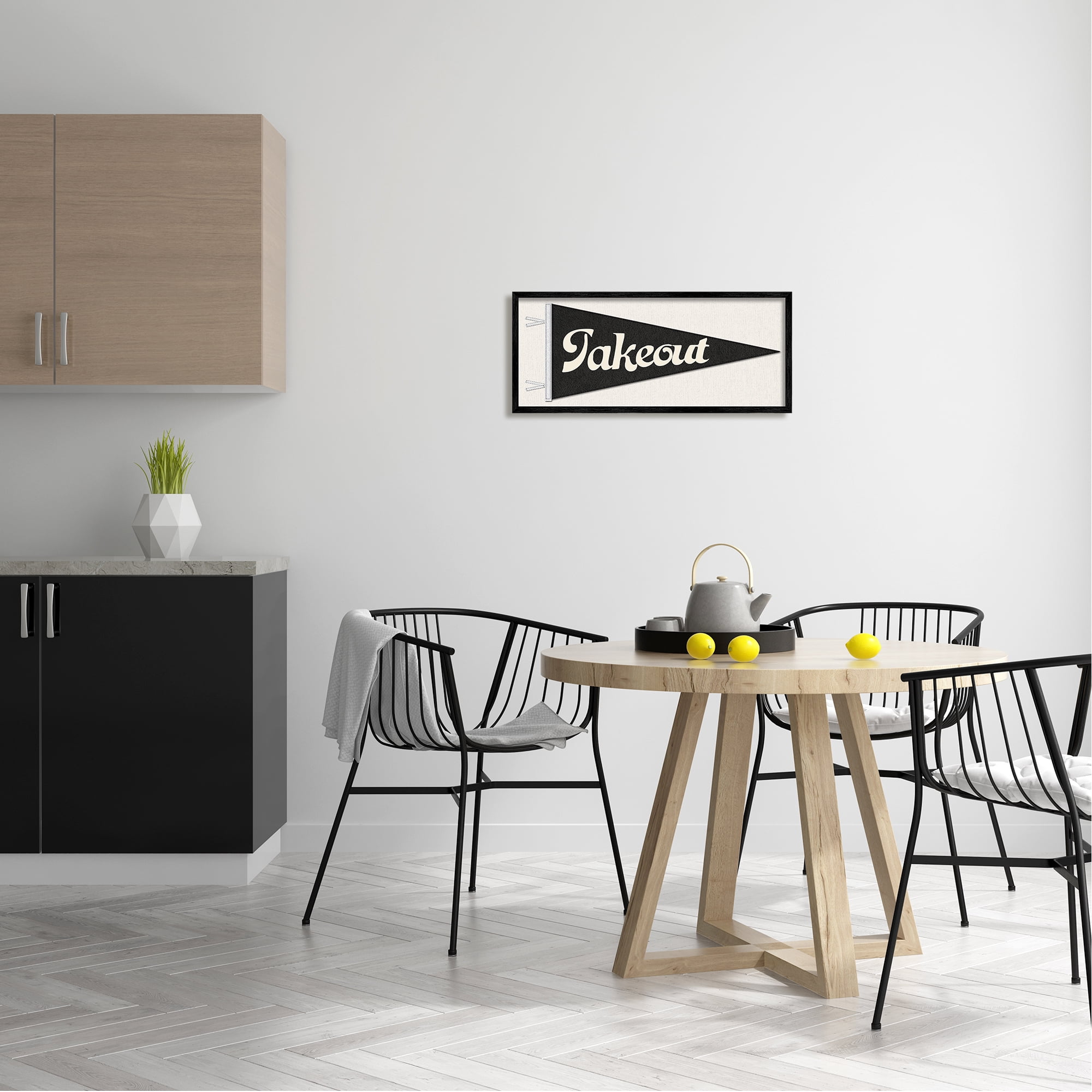 Stupell Kitchen Takeout Pennant Banner Shape Food & Beverage Painting Black Framed Art Print Wall Art