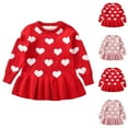 thumbnail image 4 of Odeerbi Toddler Girls Spring Fall Sweater Dress Cute Valentine's Day Cotton Knit Dresses Fashion Heart Printed Round Neck Long Sleeve Pleated Dress Toddler Girls Clothes, 4 of 6
