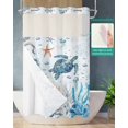 thumbnail image 2 of No Hook Shower Curtain with Snap in Liner, Blue Ocean Sea Turtle Octopus Starfish Coral Seashell Hotel Shower Curtains for Bathroom, Washable Shower Curtain Liner Set with Mesh Top Window, 36"x72", 2 of 6