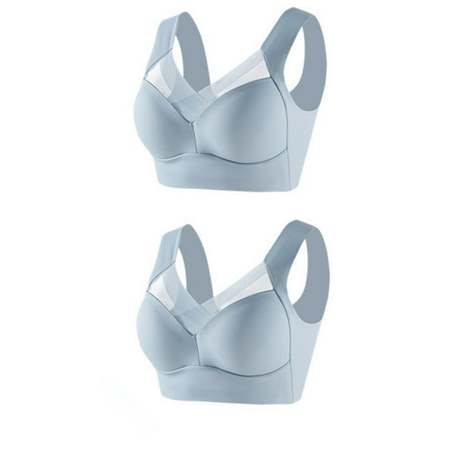 Gibobby Brasieres para mujer 2 piezas de ropa interior de encaje sin tirantes grande para mujer, ropa interior fina con pliegue lateral(Azul claro,G)