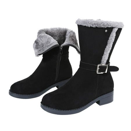 

Womens Plain Winter Warm Casual Boots Pull On Mid Calf Faux Fur Lined Outdoors Casual Snow Booties
