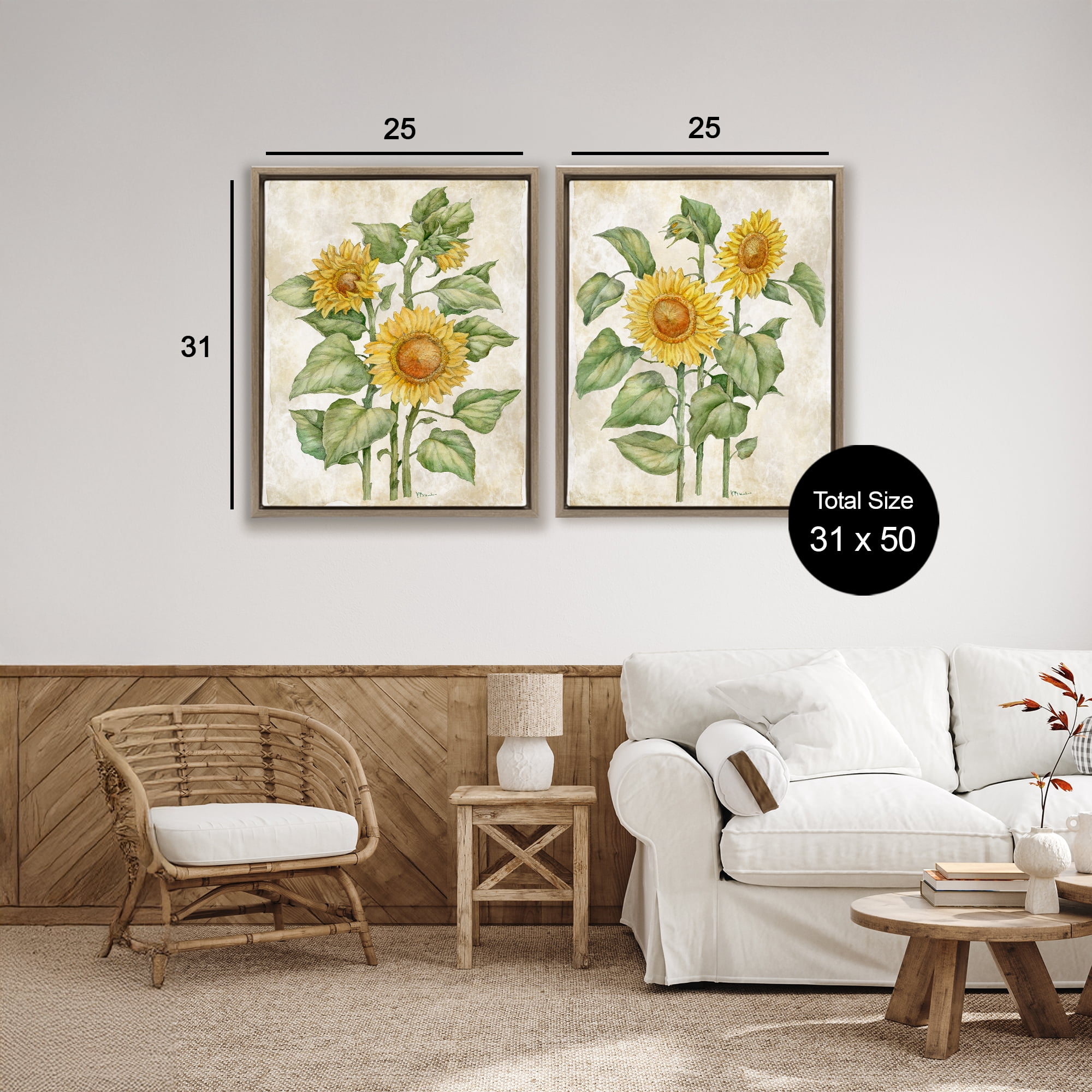 Stupell Industries Floral Journal Sunflower Studies 2 Piece Brown Framed Floater Canvas Set, design by Paul Brent
