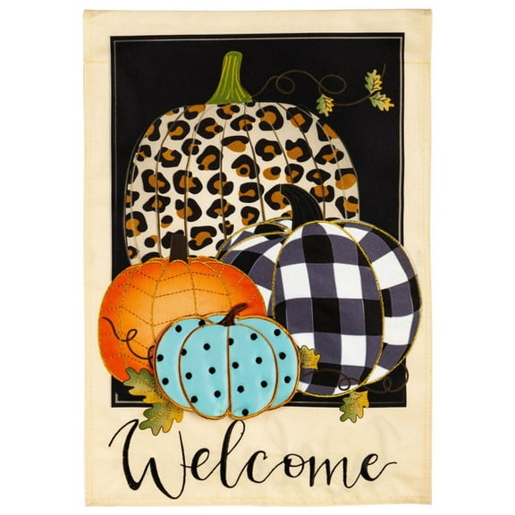 Evergreen 12.5 in. x 18 in. Mixed Print Pumpkins Garden Linen Flag