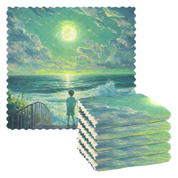 6 Pieces of Kitchen Towels 11x11Inch Kitchen Dish Cloths Kitchen Dish Towels Reuseable Cleaning Cloths Green Moon
