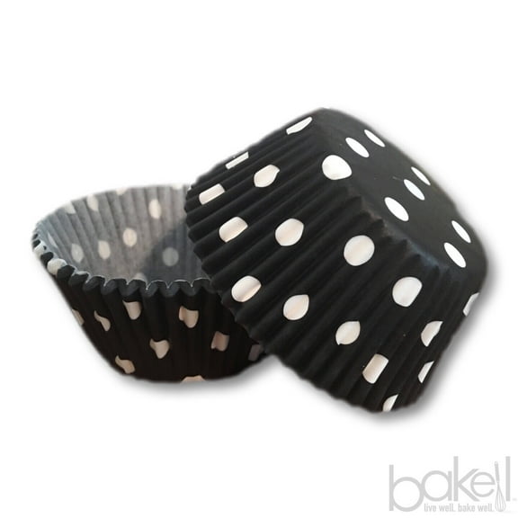 Black & White Polka Dot Cupcake Liners(25pcs, Standard Size) Grease Resistant Cake Liners for Baking, Caking and Crafting by Bakell