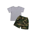 thumbnail image 2 of FOCUSNORM Little Boy?s Letter Short Sleeve Tops and Camouflage Shorts Set, 2 of 9