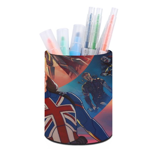 ¿Qué Pasaría Si...?-theme Cylinder Pen Holder Pencil Organizer with Flannel Lining PVC Leather Material Cardboard Base for study work 10*8CM