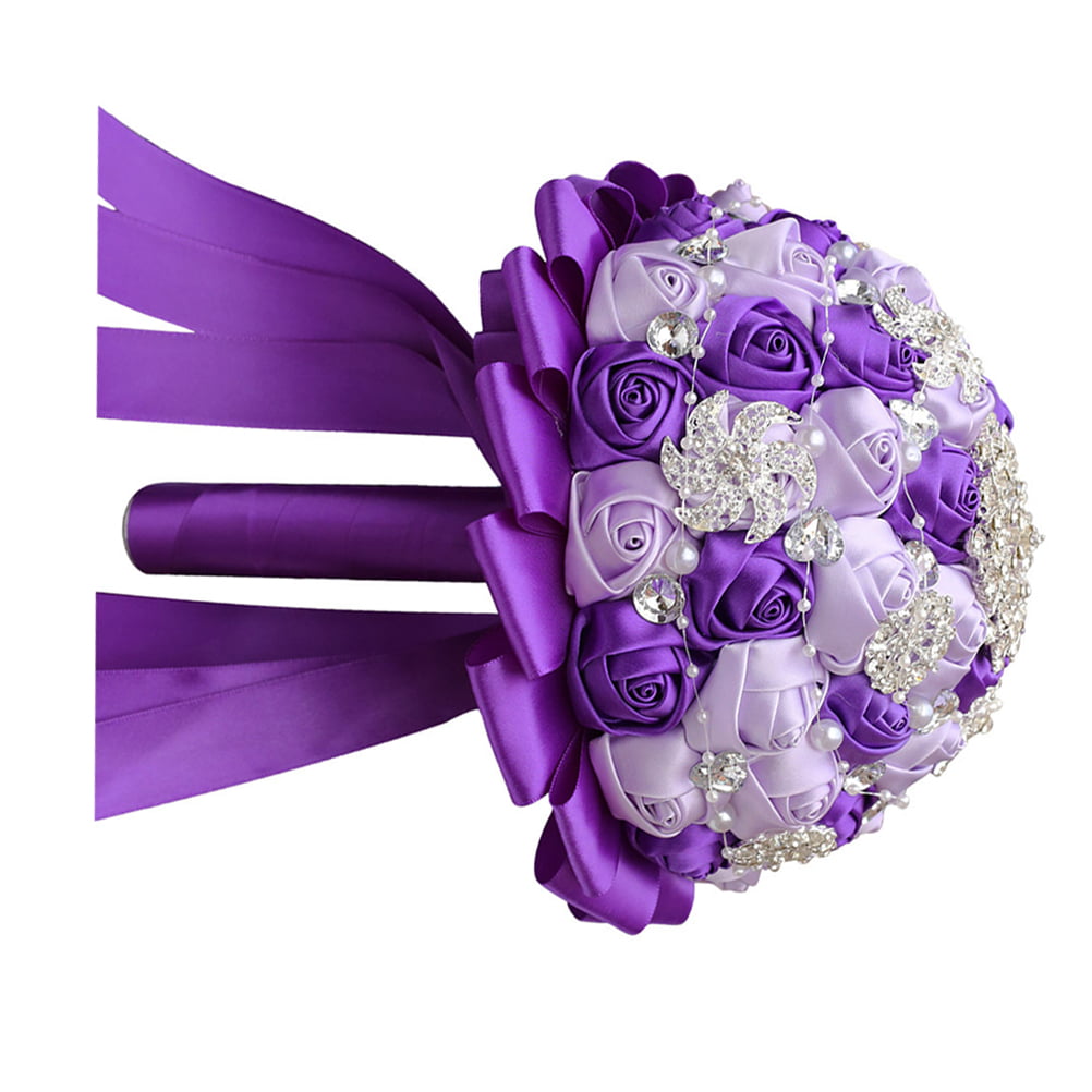 ZZSRJ Handmade Bride Bridesmaid Wedding Bouquet Ribbon Flowers Various  Sizes (Color : Purple1, Size : 15cm Diameter)