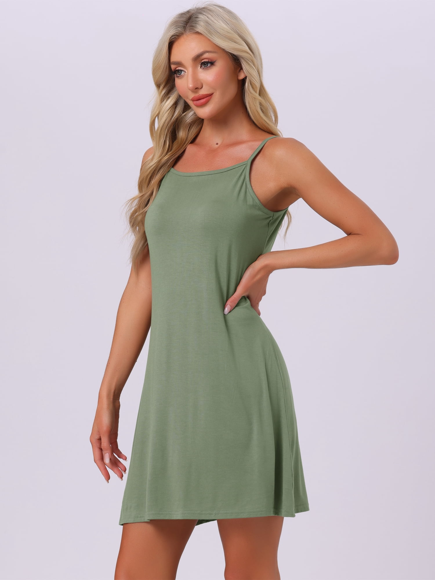 DARING DIVA Women's Modal Soft Square Neck Spaghetti Strap Dress Sleepwear M Green