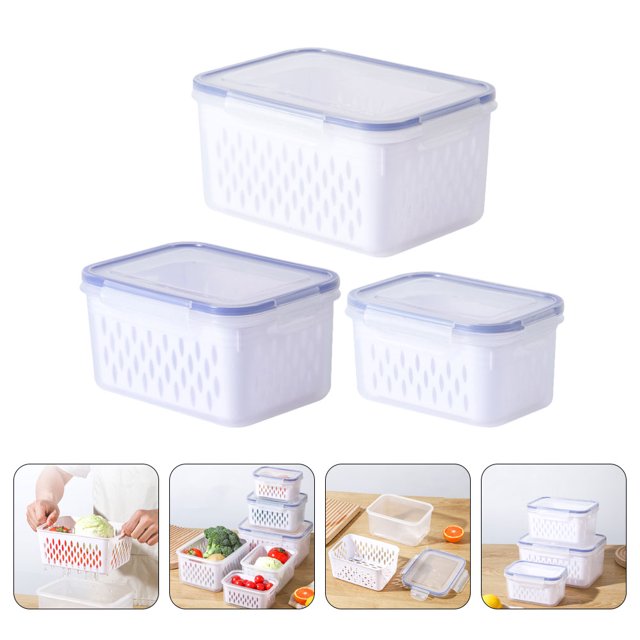 IFANLANDOR 3pcs Produce Saver Containers Fruit Storage Containers Blue PP Odor Prevention Food Storage For Home Users