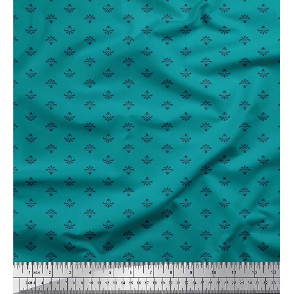 Soimoi Rayon Crepe Fabric Dot & Blue Small Motif Shirting Printed Craft Fabric by The Yard 46 Inch Wide