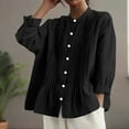 thumbnail image 6 of Gamivast Linen Shirt Women Loose Button Down Long Sleeve Stand Collar Pleated Blouses Holiday Beach Solid Tops Summer Going out outfits 2026, 6 of 6