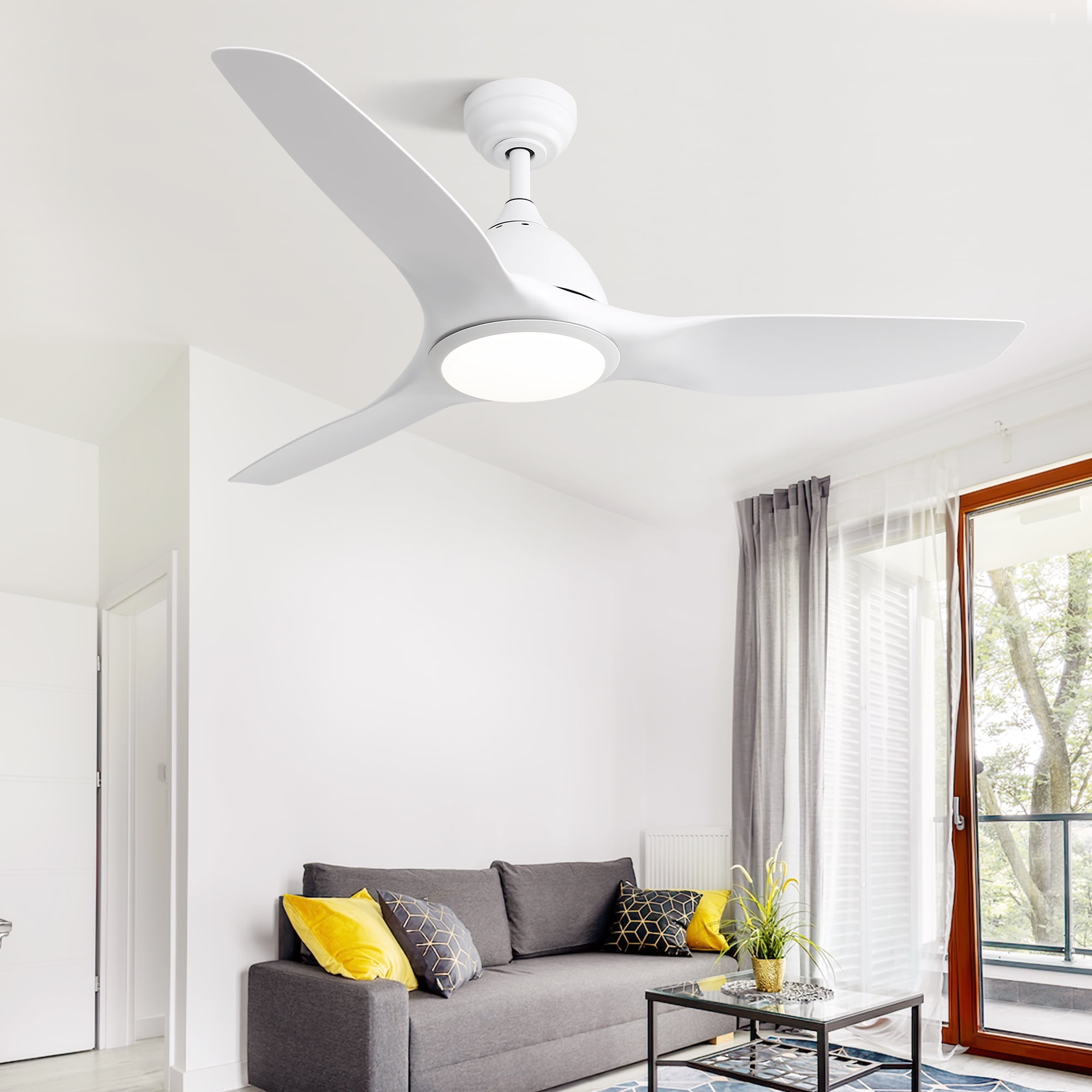 Sofucor 52 Inch Outdoor Ceiling Fans with Lights, Modern 3 Blade Ceiling Fan with Dimmable Memory LED, High 7000CFM 6-Speed 3-Timer Reversible DC Motor, for Indoor Outdoor Bedroom Living Room, White