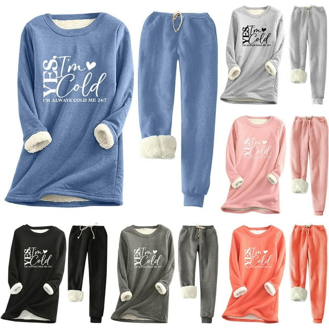 Sentmoon Ensemble de Pyjama pour Femmes Petites Hauts pour Femmes et Pantalons Décontractés pour Femmes Coupe Ample Col Ras du Cou Tenue de Détente pour Femmes Manches Longues Pyjama d'Hiver pour Femmes pour Sommeil Profond