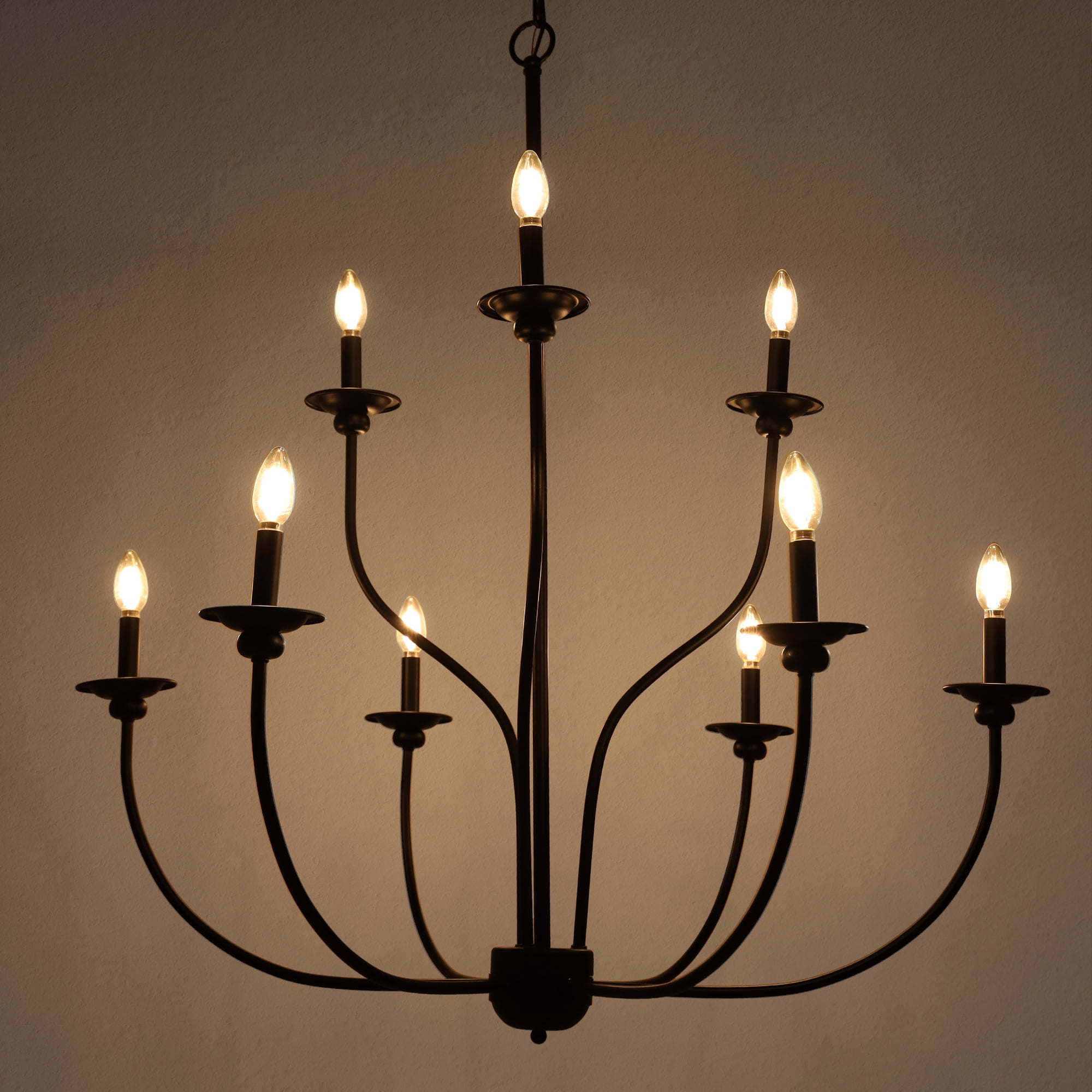 LNC French Country Black Chandelier, 39.4” Wide 9-Light Candle-Style Fixture