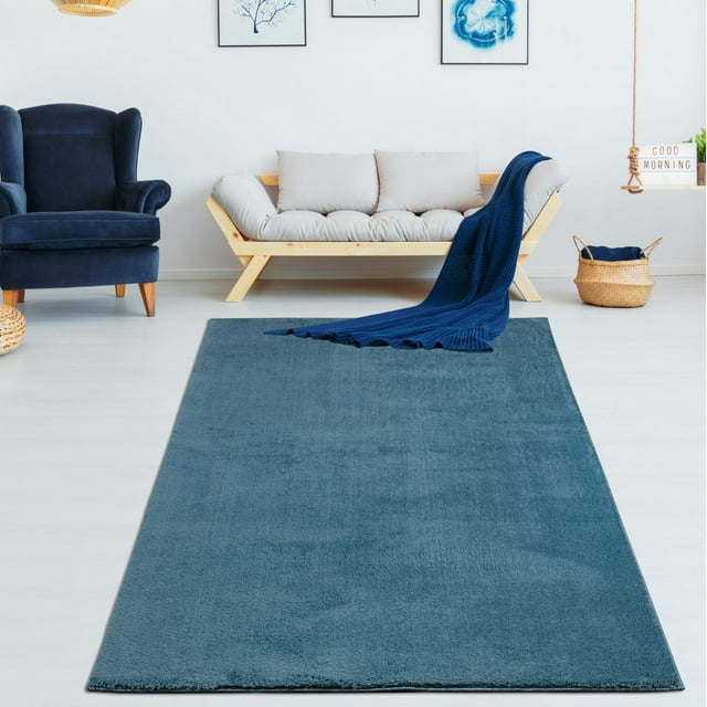 LaDole Rugs 4x6 ft Fluffy Shaggy Area Rug | Machine Washable Small Carpet For Bedroom, Living Room, Kitchen, Entry Way, Indoor Floor Décor | Blue