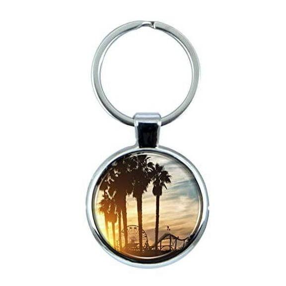Santa Monica Keychain with Epoxy Dome and Metal Keyring