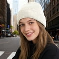 thumbnail image 6 of Women's Waffle Knit Beanie, Solid Color Rolled Brim Slouchy Hat, Thickened Winter Warm Cuffed Hat for Outdoor, Casual Daily Wear and Gift White, 6 of 7