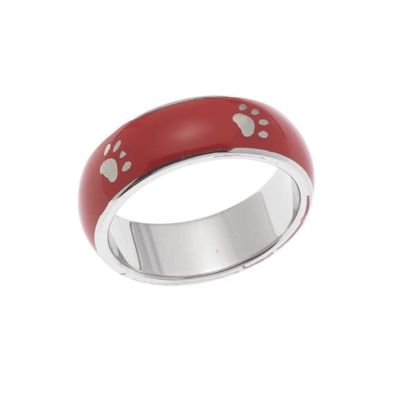 Steel Plated Enamel Paw Print Ring - Red or Purple