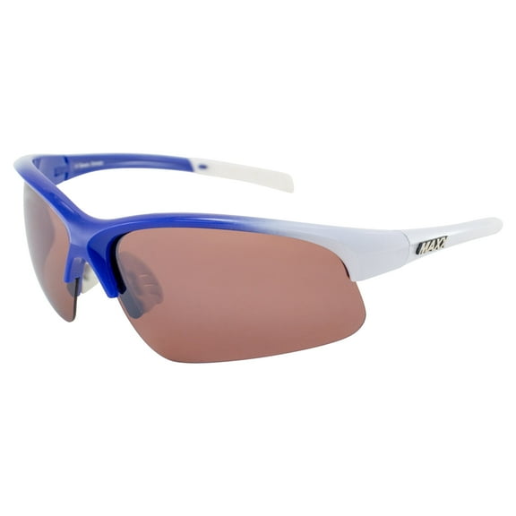 Maxx Domain Golf Sport Riding Sunglasses Blue White Frame with High Definition Polarized Amber Lens