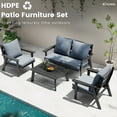 thumbnail image 5 of FOOWIN 4-Piece Patio Furniture Set, HDPE Outdoor Conversation Set with 4 Seating & Cushions, Perfect Patio Sofa Set for Garden, Porch, Backyard, Grey Frame with Grey Cushion, 5 of 7