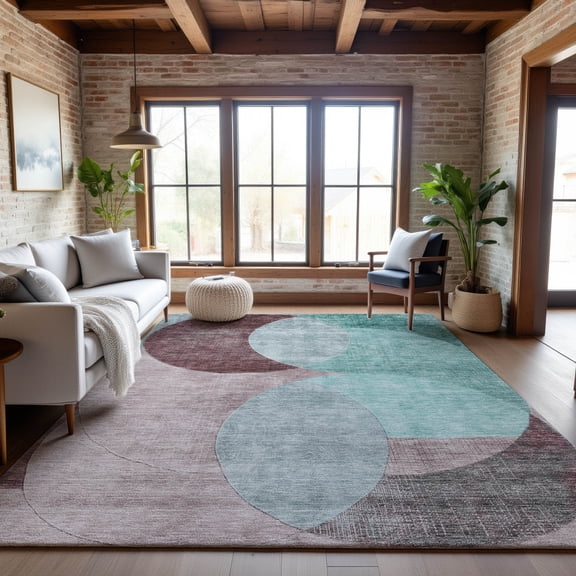 Addison Rugs Mayfield Premium Machine Washable Transitional Geometric Teal Rectangle Rug, 8' x 10'
