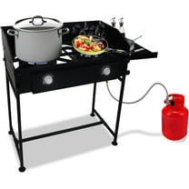 SONRET - Double Burner Propane Outdoor Camping Stove - with Side Shelf & Wind Panel