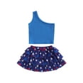 thumbnail image 2 of Aojekbee 4th of July Toddler Girls Outfits Solid Color One Shoulder Sleeveless Tank Tops Stars Print Ruffles Skirts 2Pcs Clothes Set, 2 of 10