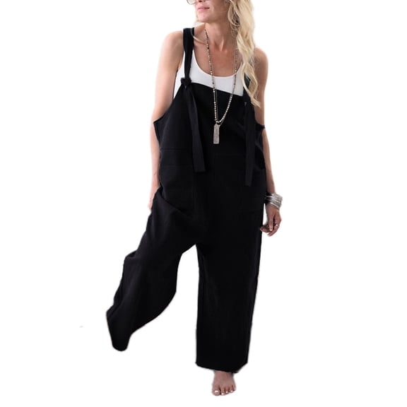 Autumn Women Casual Loose Overalls Sleeveless Straps Baggy Jumpsuit Wide Leg Vintage Romper Playsuit