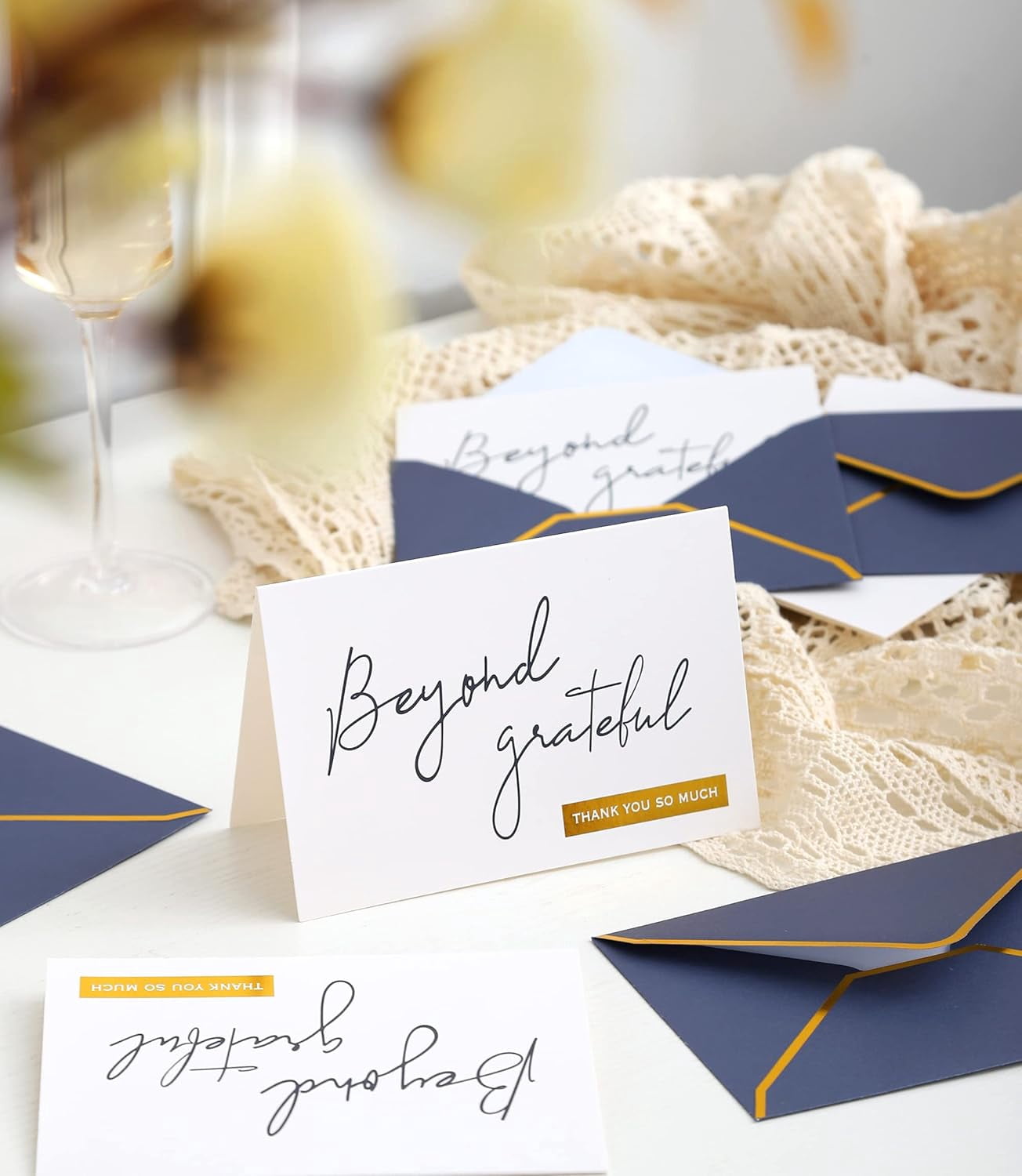 Navy Beyond Grateful Thank You Cards with Envelopes - 36 PK - Navy Thank You Notes with Gold Foil Letterpress 4x6 Inches Blank Note Cards for Business Graduation Wedding Baby Shower Funeral Sympathy