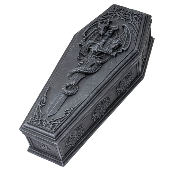 Summit Collection Gothic Dragon Sword Coffin Keepsake Box, 10 Inches, Gray