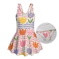thumbnail image 6 of COEQINE Girls Tank Neck One Piece Swimsuit, V-Back Wide Strap Bathing Suit with Skirt for Kids 12-13 Years, Hawaiian Beach Swim Wear Dress Up for Girls, Cute Tulip Flower Patchwork, 6 of 8