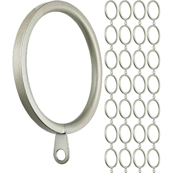 Meriville 28 pcs 1.5-Inch Inner Diameter Metal Flat Curtain Rings with Eyelets, Fits Up to 1 1/4-Inch Rod (Set of 28, Pewter)