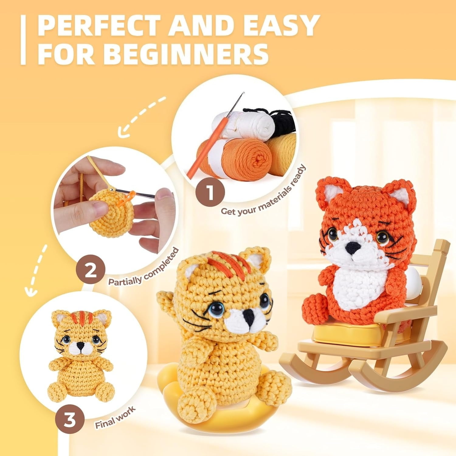 Crochet Kit for Beginners, Learn to Crochet, Include Easy Knitting Soft Yarn, Step-by-Step Video Tutorial, Hook, Holiday Birthday Gift for Adults (Golden Retriever)