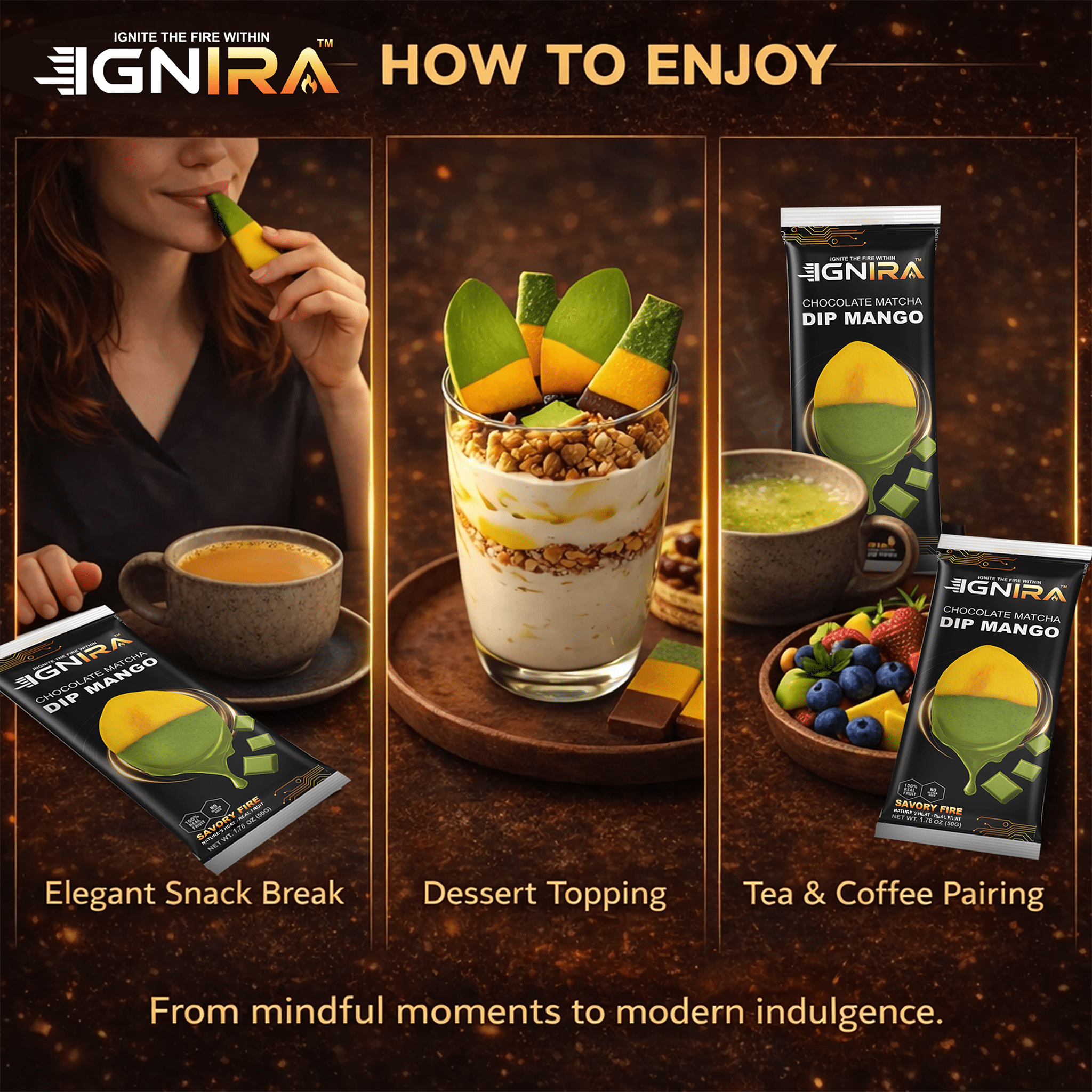(3 pack) IGNIRA Dried Mango Slices Covered in Chocolate Matcha - Fruit Snack -  6-pack ( Paper Box )
